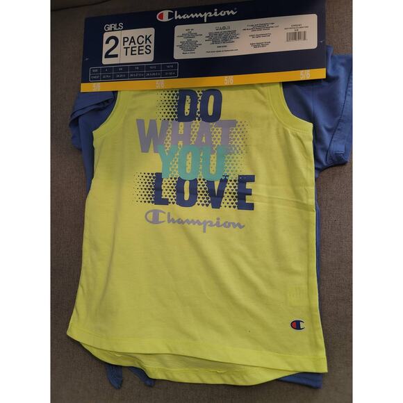 Champion Girls 2 Pack Activewear UPF 30 T-shirts Deep Forte Blue Lemon Tonic 5/6 - Picture 2 of 7